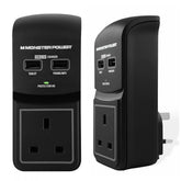Monster Power Core 100 Surge Protected Socket with 2 USB Charging Ports, Black Monster